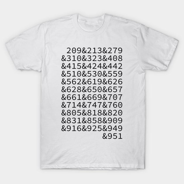 California Area Codes T-Shirt by ExtraGoodSauce